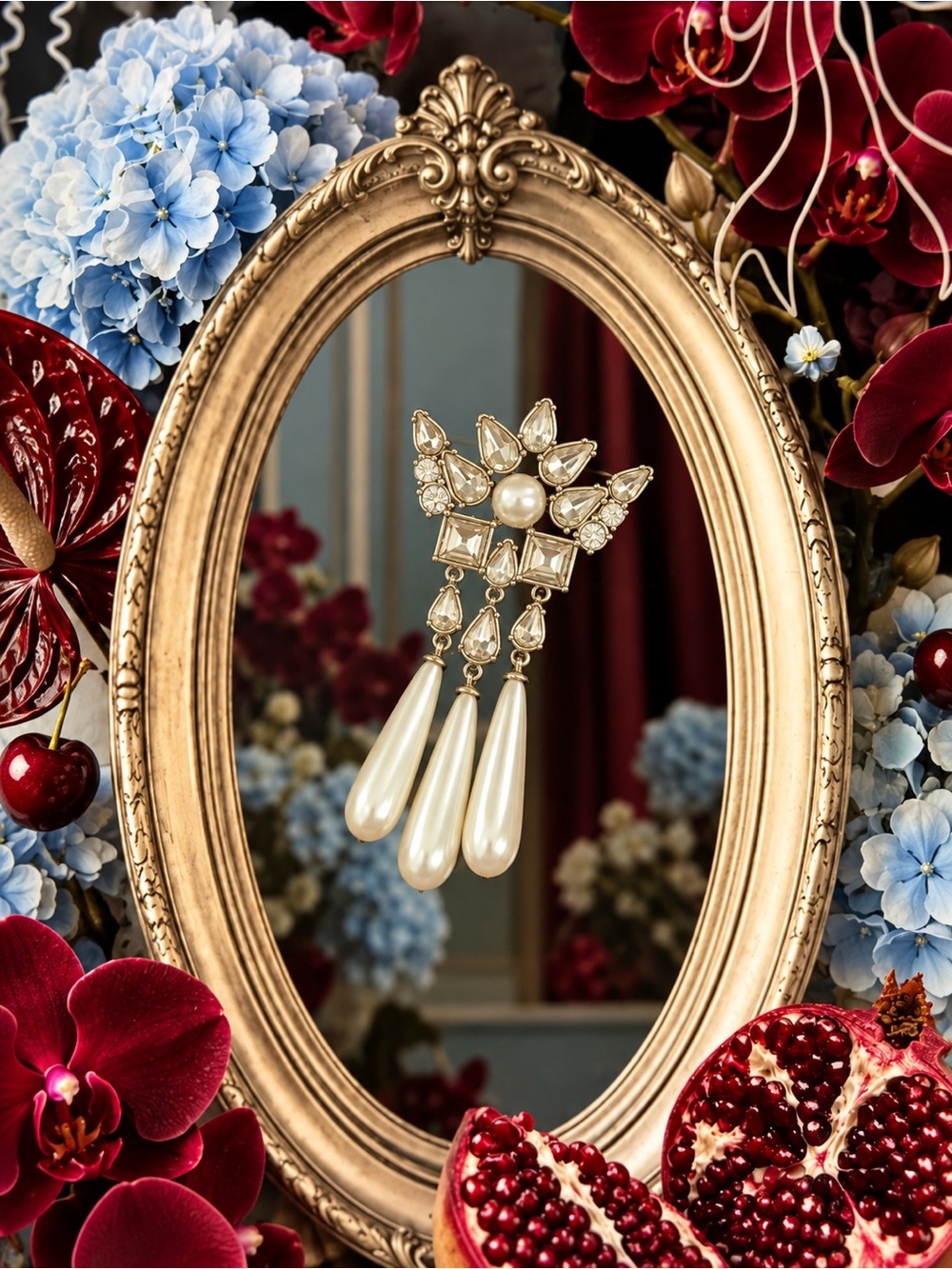 Pearl Cascade Crystal Brooch ✨ Vintage-Inspired Statement Jewelry